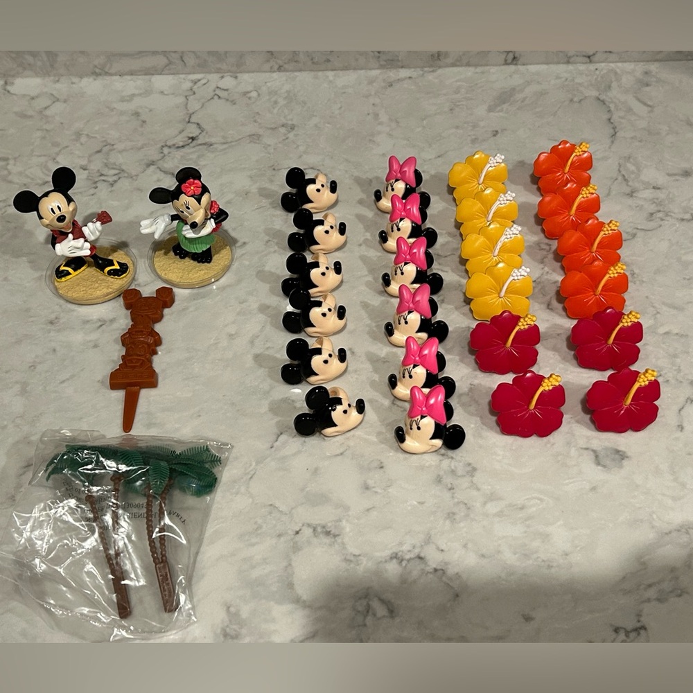 Mickey and Minnie Mouse Luau Cake Topper and 24 Cupcake Ring Toppers
